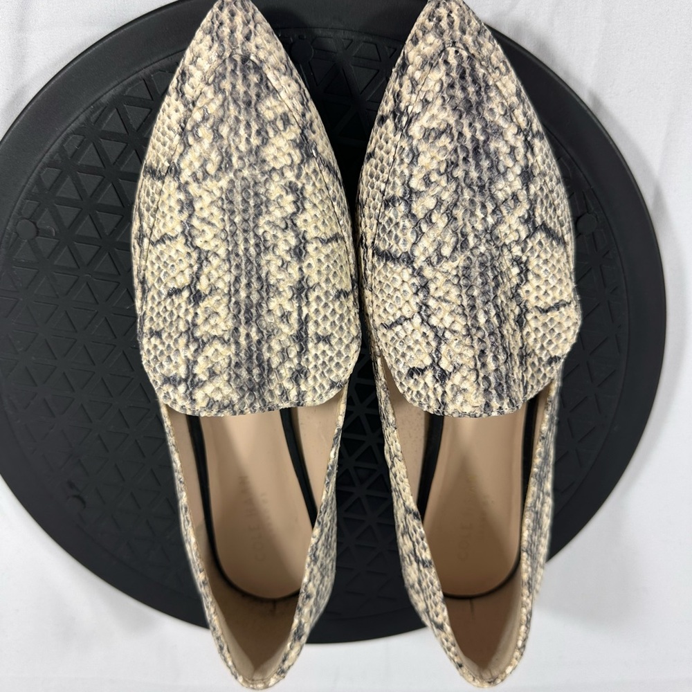 Cole Haan Cream and Gray Snakeskin Loafers
